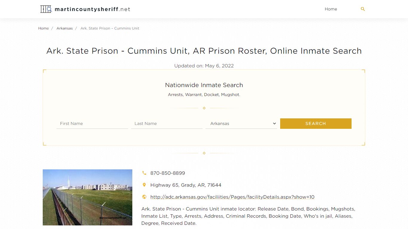 Ark. State Prison - Cummins Unit, AR Prison Roster, Online ...